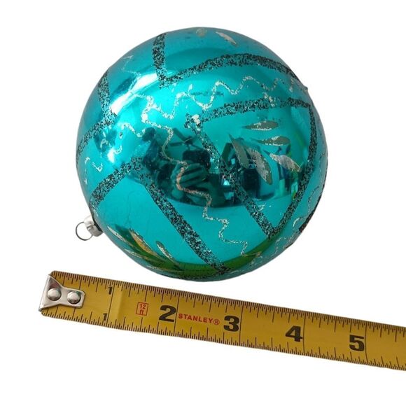 Mercury Glass Ball Ornament Blue West Germany LARGE Handblown 925 Silver Glitter - Picture 2 of 14